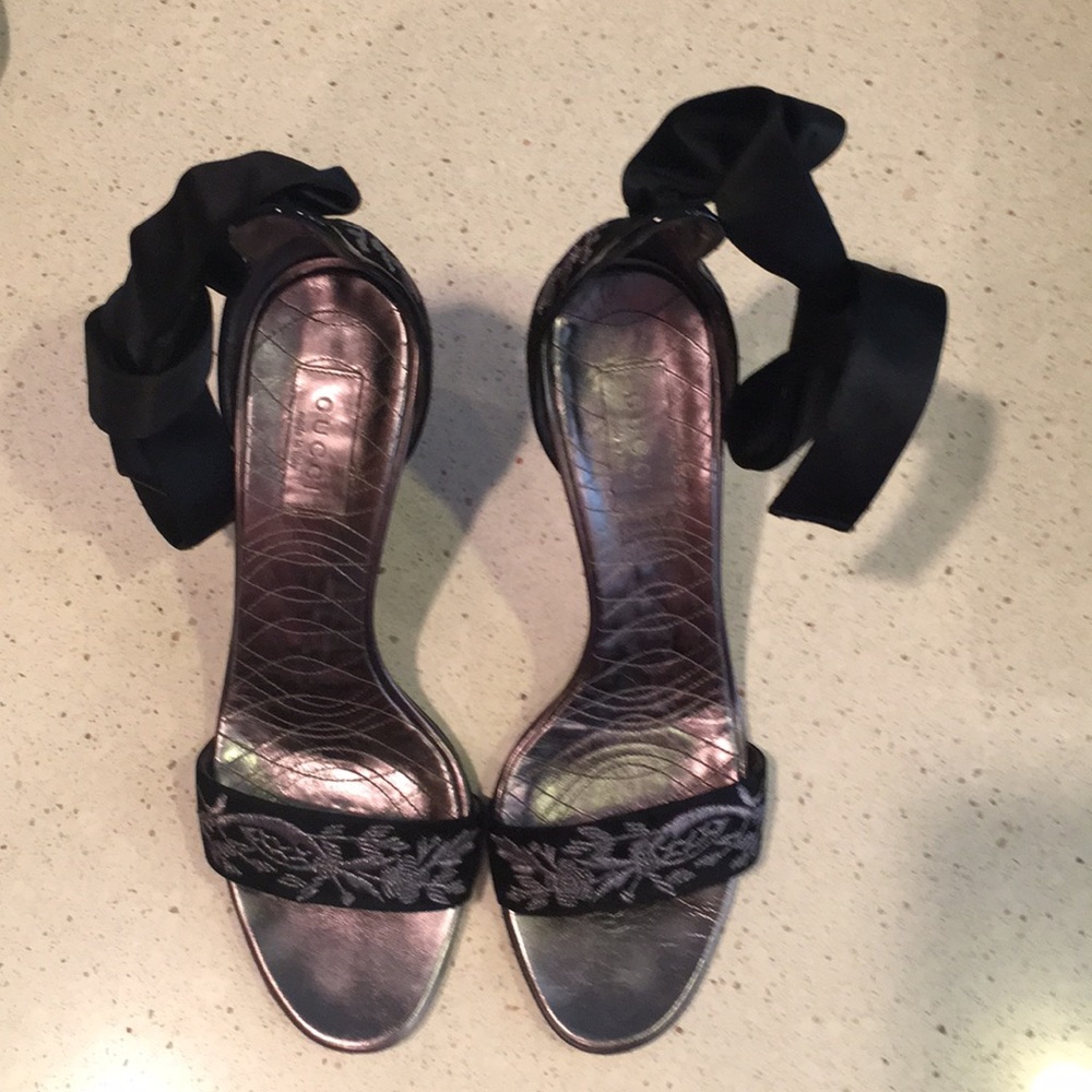 Gorgeous black ankle tie Gucci heels.